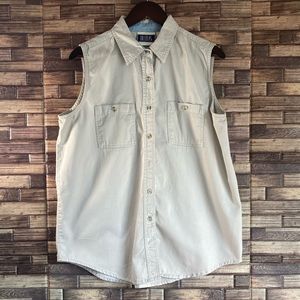 Bill Blass Cream Sleeveless Button Down Shirt